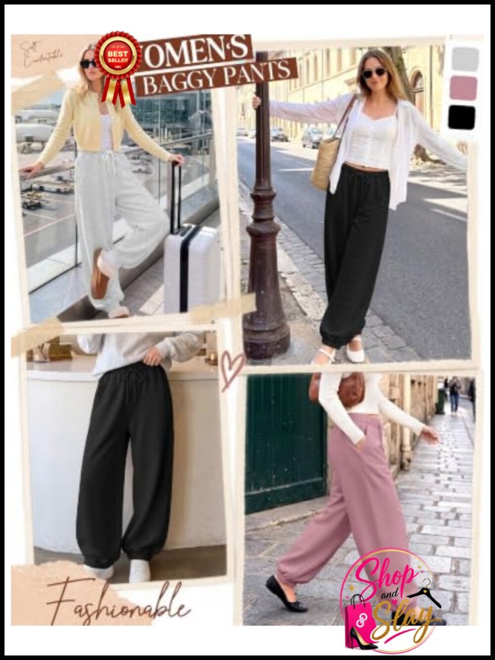 Womens Wide Leg Sweatpants Lounge Joggers 3 Pack